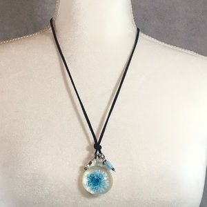 Navy chord blue glass bead pendant necklace